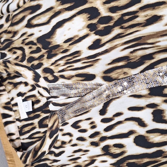 Chico Leopard Cheetah Tiger Print Sequin Women's‎ Top Cropped LSU Plus Sz - Picture 2 of 8
